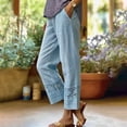 thumbnail image 2 of Oksale Womens Summer Pants Petite Loose Fit Ankle Linen Pants Fashion Lady Straight Leg Trousers with Pockets Causal Drawstring Stretch Waisted Trousers Light Blue L, 2 of 8