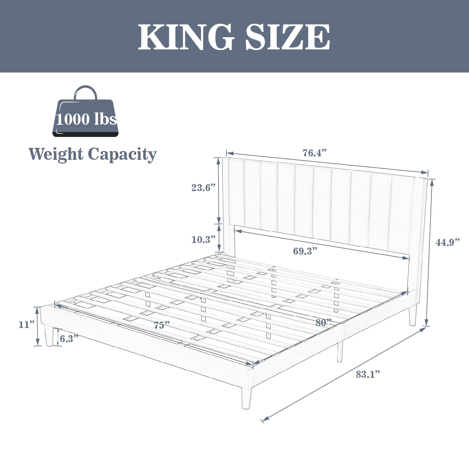 Allewie King Size Velvet Upholstered Bed Frame with Vertical Channel Tufted Headboard, Green