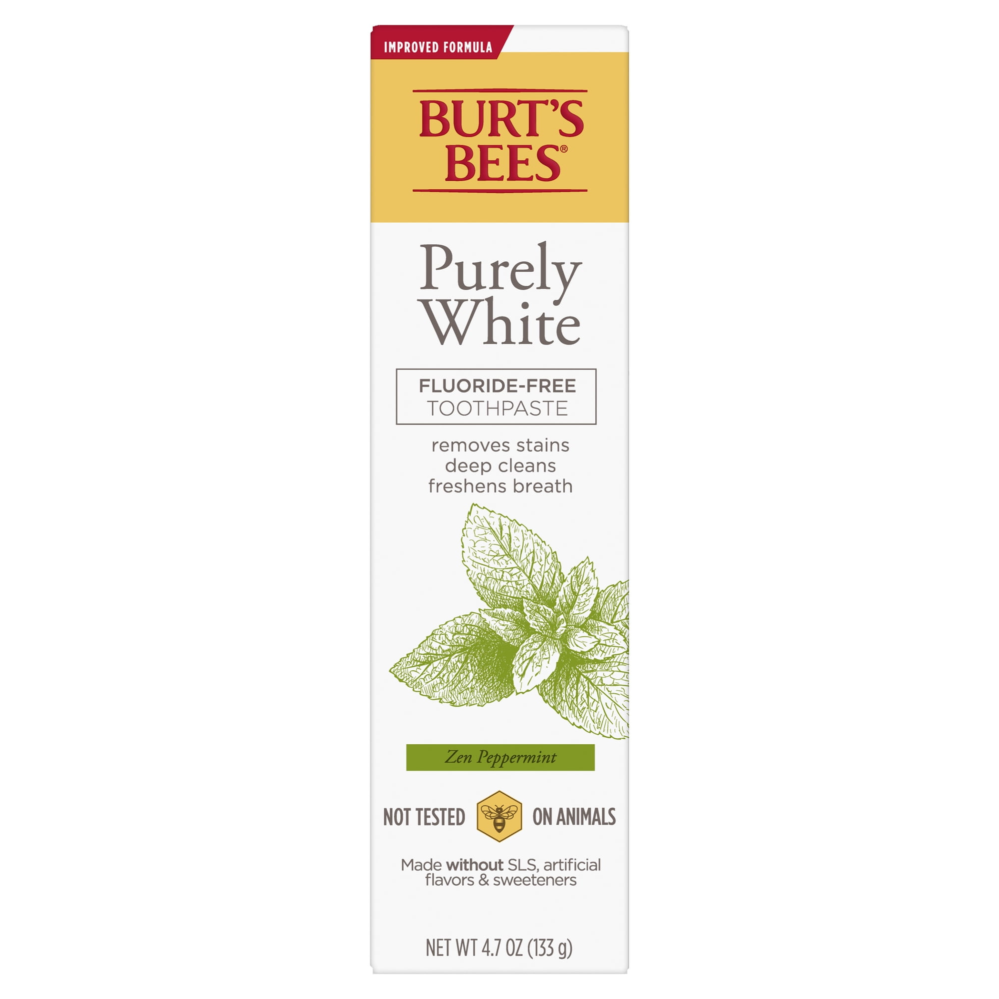 Burt's Bees Toothpaste, Fluoride Free, Purely White, Zen Peppermint, 4.7 oz