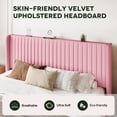 thumbnail image 5 of Einfach King Bed Frame, Upholstered Platform Bed with Wingback Headboard, No Box Spring Required, Pink, 5 of 10