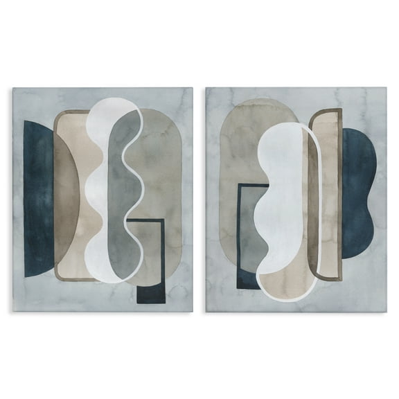 Stupell Industries Wavy Retro Contemporary Abstract Painting Wrapped Canvas Art Print Wall Art, 16 x 20, Set of 2