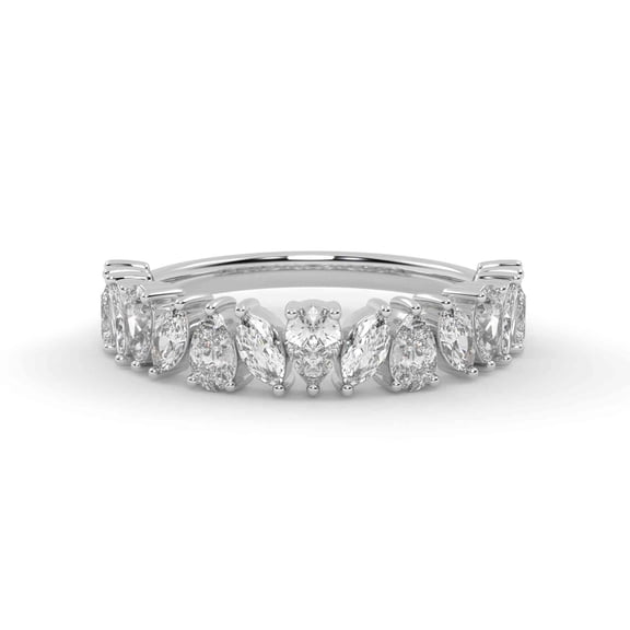 AFFY Half Eternity Wedding Band Ring, 2.05 Cttw Marquise And Pear Cut Lab Grown Diamond Rings for Women In 14K White Gold Over 925 Sterling Silver F-G-H, SI Quality Ring Size-4