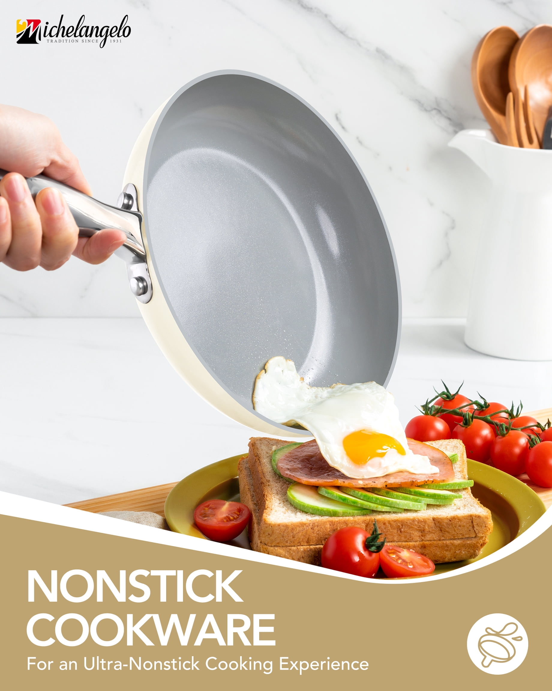 8-Pcs Nonstick Pots and Pans with Lid, Cookware Set, Cream