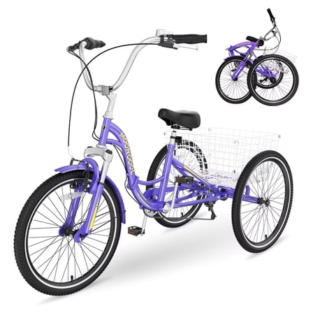 Lilypelle Folding Tricycle for Adult , 20/24/26in Wheel 7-Speed Unisex Three Wheel Cruiser Bike,Unisex