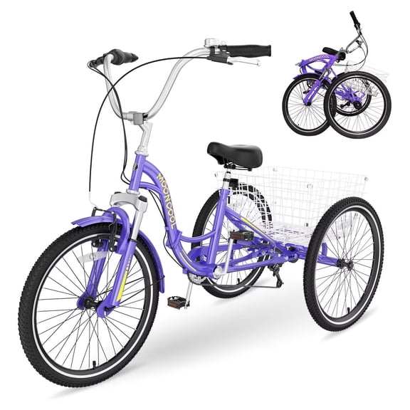Lilypelle Folding Tricycle for Adult , 20/24/26in Wheel 7-Speed Unisex Three Wheel Cruiser Bike,Unisex