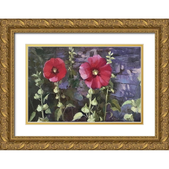 Strube, Ling 24x17 Gold Ornate Wood Framed with Double Matting Museum Art Print Titled - Holy Hock II