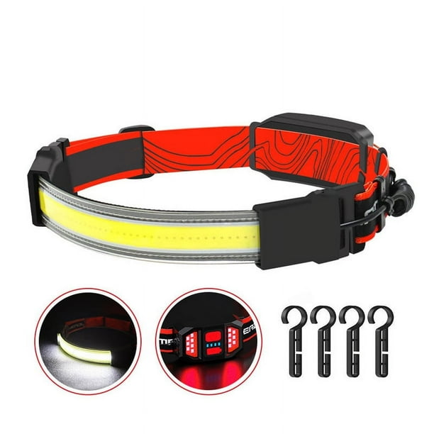 Faro de haz ancho de 230°, faro LED recargable, lámpara de cabeza recargable por USB con luz trasera roja, luz LED impermeable para diadema para acampar, correr, senderismo, faro de casco (p