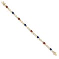 thumbnail image 3 of Gem Stone King 18K Yellow Gold Plated Silver Red Garnet and Blue Created Sapphire and Lab Grown Diamond Bracelet for Women | 4.69 Cttw | Gemstone January Birthstone | Oval 6X4MM | Length 7.25 inches, 3 of 6