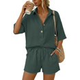 thumbnail image 4 of Rvusndi Summer Sets Linen Sets for Women 2 Piece Short Sleeve Shirt and Shorts Beach Outfits Casual Fashion Comfortable Solid Color Suits XXL, 4 of 7