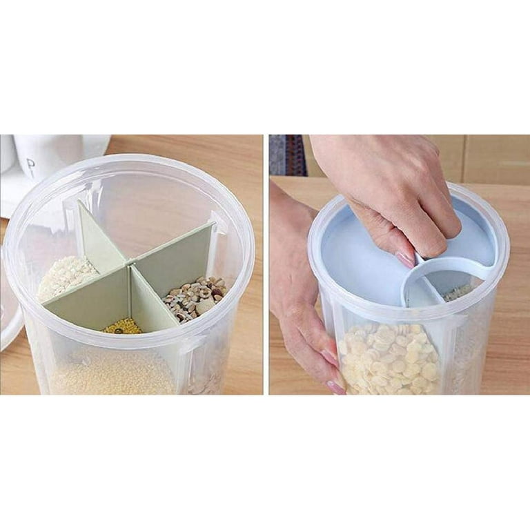 Dividers Cereal Containers Airtight Clear Food Storage Containers with Separate Grids Sealed Dispenser with Flip Top for Nuts Sugar Snacks Candy