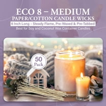 Jess Mae ECO Candle Wicks - 50 ct - 6 Inches - Custom Assemblies (Pre-Waxed with Sustainer Tabs) - for DIY Candle Making Supplies - Made in USA - Hand Counted by US Veteran (ECO-8)