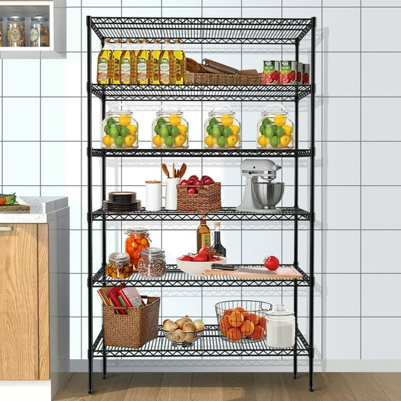 6-Tier Wire Shelf 72" x 16" x 42" Metal Storage Shelves  Adjustable Storage Racks NSF Wire Shelving Units for Basement Garage Kitchen,1500 lbs Capacity, Black