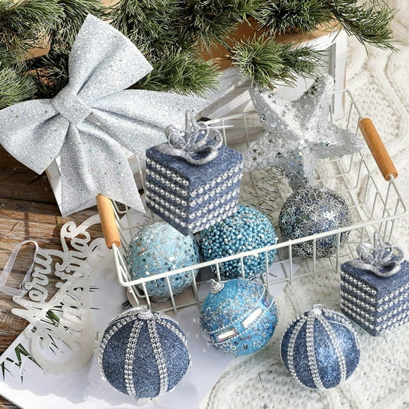 Juego de adornos para árbol de Navidad | Decoraciones navideñas con cordones para colgar | Bolas con diseños variados para decorar el árbol