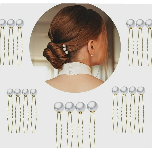 18 Pcs Pearl Hair Pins, U Shape Wedding Hair Accessories, Golden Hair Accessories Pearls for Party Prom Wedding Daily