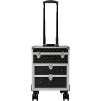 Rolling Makeup Train Case with Sliding Drawers, Aluminum Cosmetic Case Professional Makeup Case Extra Large Trolley with Wheels, Luggage Travel Organizer Tool Box for Make-up Artists
