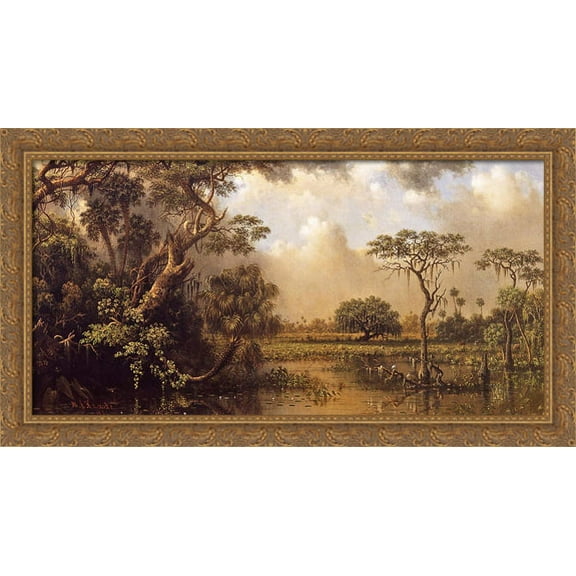 The Great Florida Marsh 40x22 Large Gold Ornate Wood Framed Canvas Art by Martin Johnson Heade
