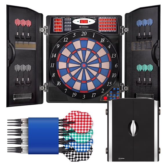 WIN.MAX Electronic Dart Board Cabinet Set, LED Scoring, 38 Games, 12 Darts, For Game Room