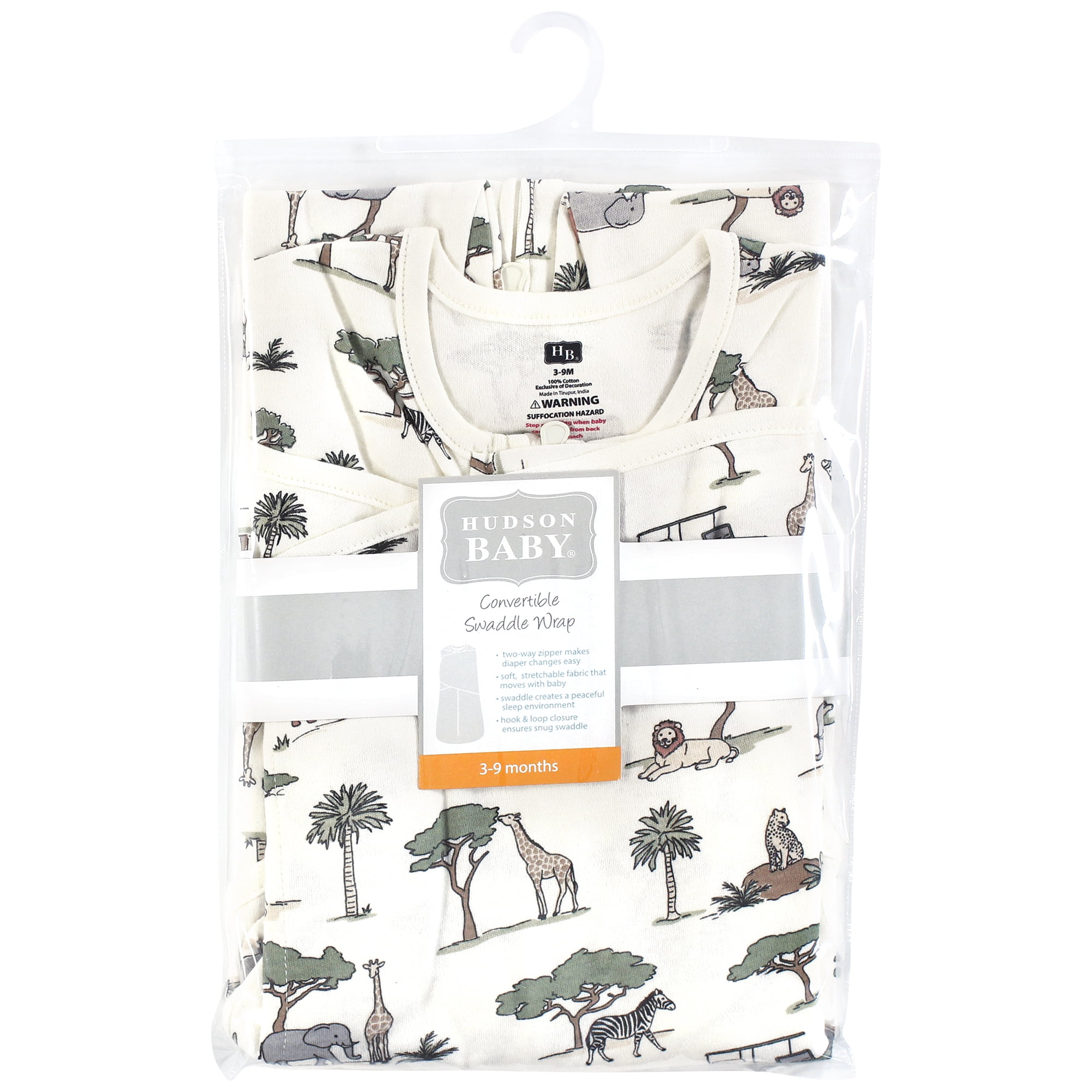 Hudson Baby Unisex Convertible Swaddle Sleep Sack, Going On Safari, 0-3 Months