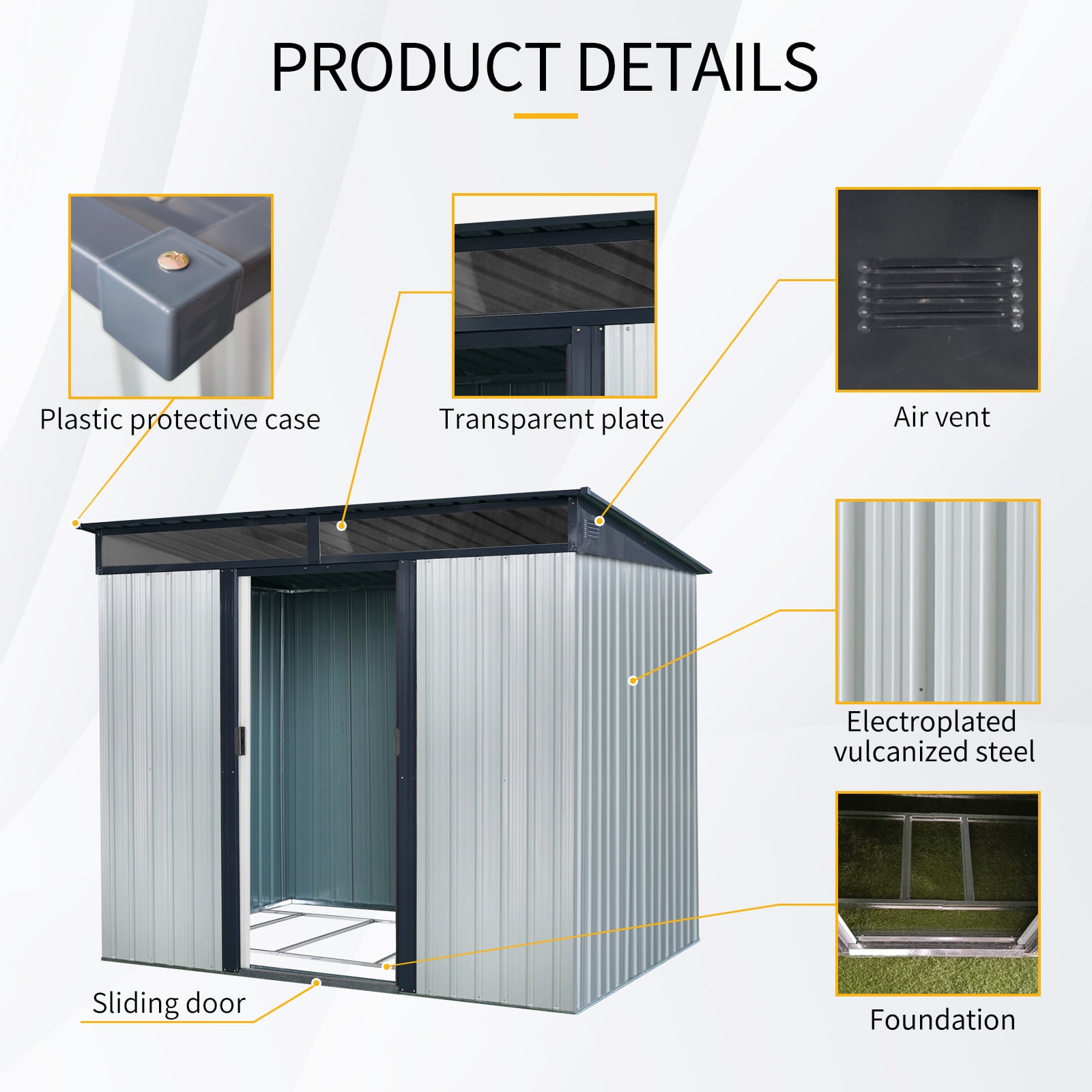 Alvantor Outdoor Storage Shed 8 x 6 Ft Metal Garden Shed with Sliding Doors and Transparent plate for Backyard, Garden White