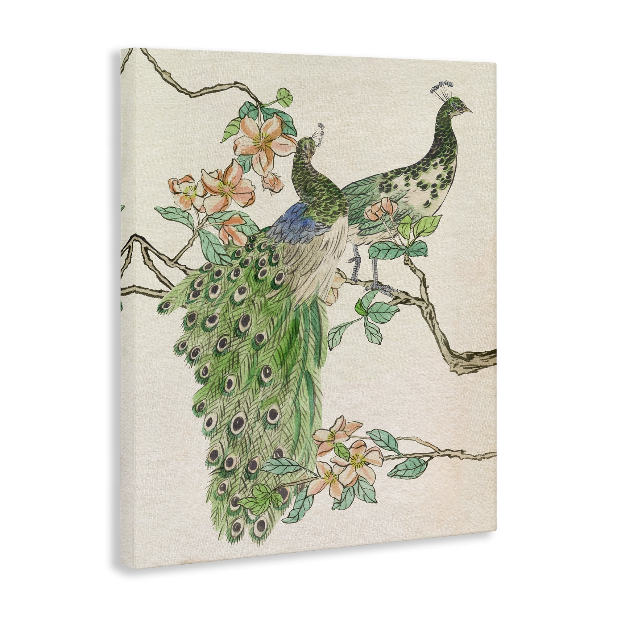 Stupell Industries Peacock Pair on Branch Animals & Insects Painting Gallery Wrapped Canvas Art Print Wall Art, 36 x 48