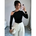 thumbnail image 5 of Womens Cold Shoulder Long Sleeve Top Asymmetrical Loose Casual Shirts Black XL, 5 of 8