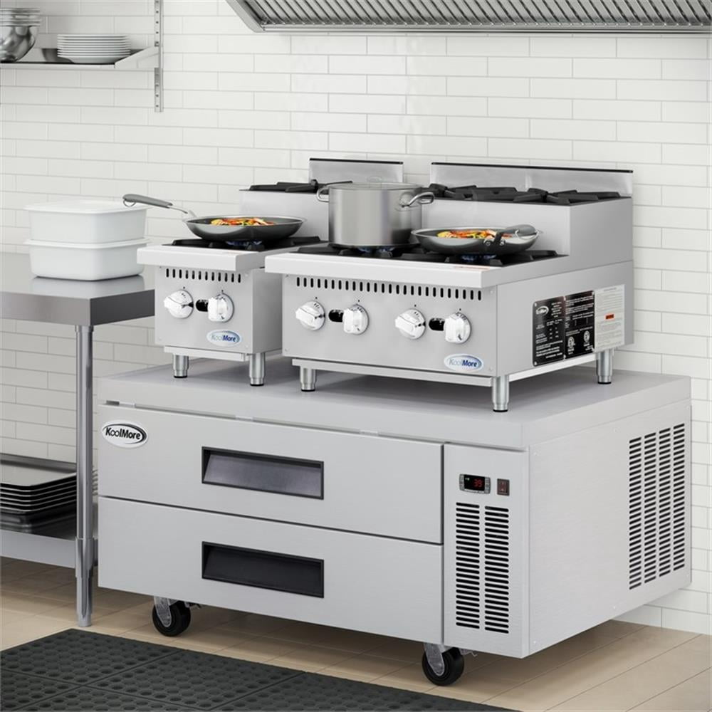 Pemberly Row Steel 24" Commercial Four-Burner Step Up Range 104000 BTUs