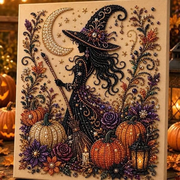 Halloween Pearl Diamond Painting Art Kit, DIY Pearl Beads Art Craft Kit