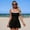 Black, variant on Tsesme One Piece Swim Dress for Women Adjustable Strap Color Block Swim Skirt with Removable Padded Swimwear