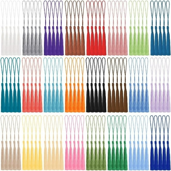 100Pcs Colorful Small Bookmark Tassels,Mini Handmade Tassels,Silky Soft Craft Tassels with Cord Loops,DIY Craft Tassels,for Jewelry Making,Souvenir,Graduation,Decoration 5Inch