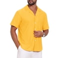 thumbnail image 5 of INSPIRE CHIC Men's Camp Collar Button Down Short Sleeve Hollow Texture Knit Shirts 3XL Yellow, 5 of 6