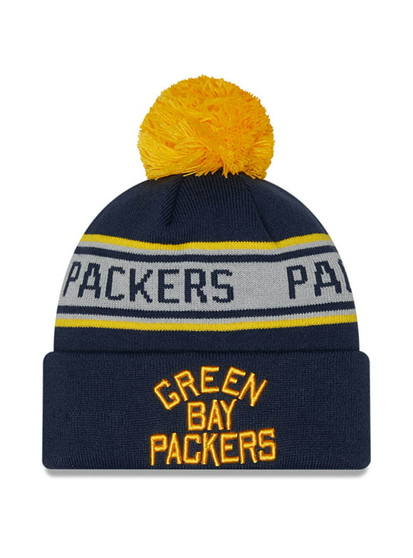 Youth New Era Navy Green Bay Packers Repeat Cuffed Knit Hat with Pom - OSFA
