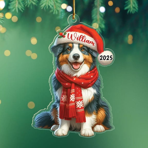 Personalized Australian Shepherd Dog Shaped Ornament Christmas 2025, Unique Australian Shepherd Lover Decor Ornaments Gift for Dog Dad-Mom, Customized Xmas Tree Ornament Gift for Puppy Owner Birthday