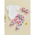 thumbnail image 5 of FEORJGP Infant Baby Girls Summer Outfits Newborn 3M 6M 12M 18M Short Sleeve Jumpsuit Crew Neck Bodysuit Lip Letter Print Romper + Elastic Waist Pants  Toddler Loose Casual Daily 3Pcs Clothes, 5 of 9