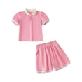 thumbnail image 1 of Zpanxa Girls Sets Short Sleeve Lapel Heart Button Shirt and Solid Color Elastic Waist Shorts 2 Piece Set 2 Years, 1 of 5