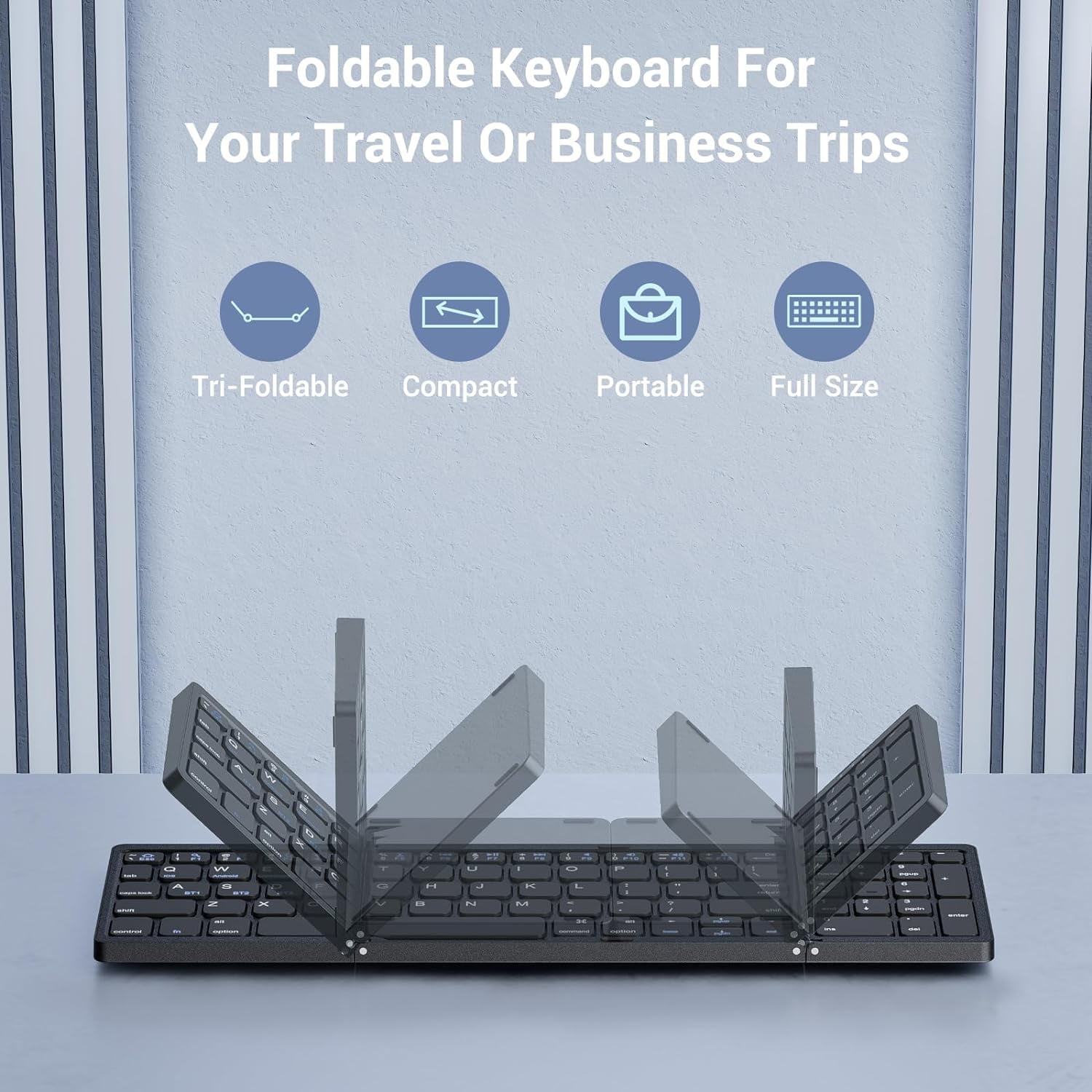 Portable Foldable Bluetooth Keyboard & Mouse Combo, Rechargeable Travel Black