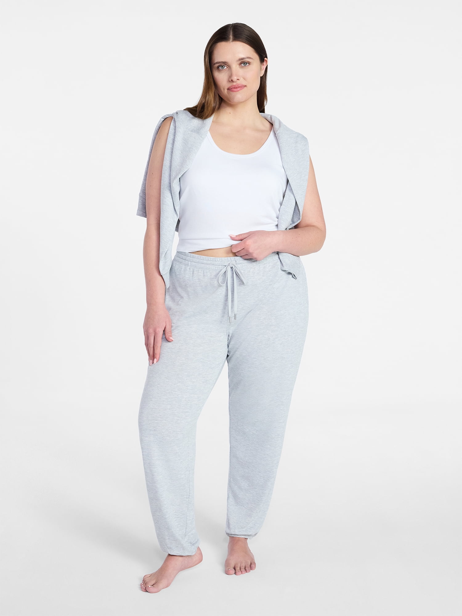 Joyspun Women's French Terry Knit Jogger Lounge Sleep Pants, 29” Inseam, Sizes XS-3X
