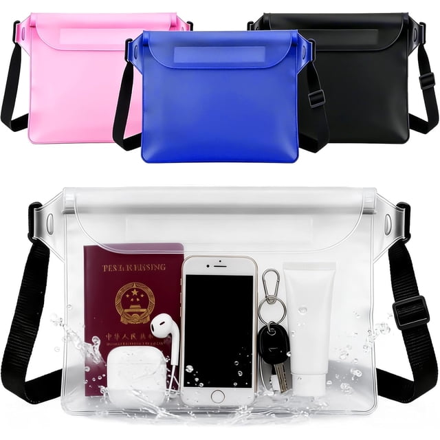 Una riñonera impermeable para pantallas táctiles: riñonera impermeable con triple sellado, fabricada en PVC, con cinturón ajustable; diseño ligero, resistente al agua y transparente.