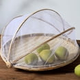 thumbnail image 6 of XISAOK Handmade Bamboo Woven Fruit Vegetable Basket with Mosquito Bug Proof Net Round, 6 of 14