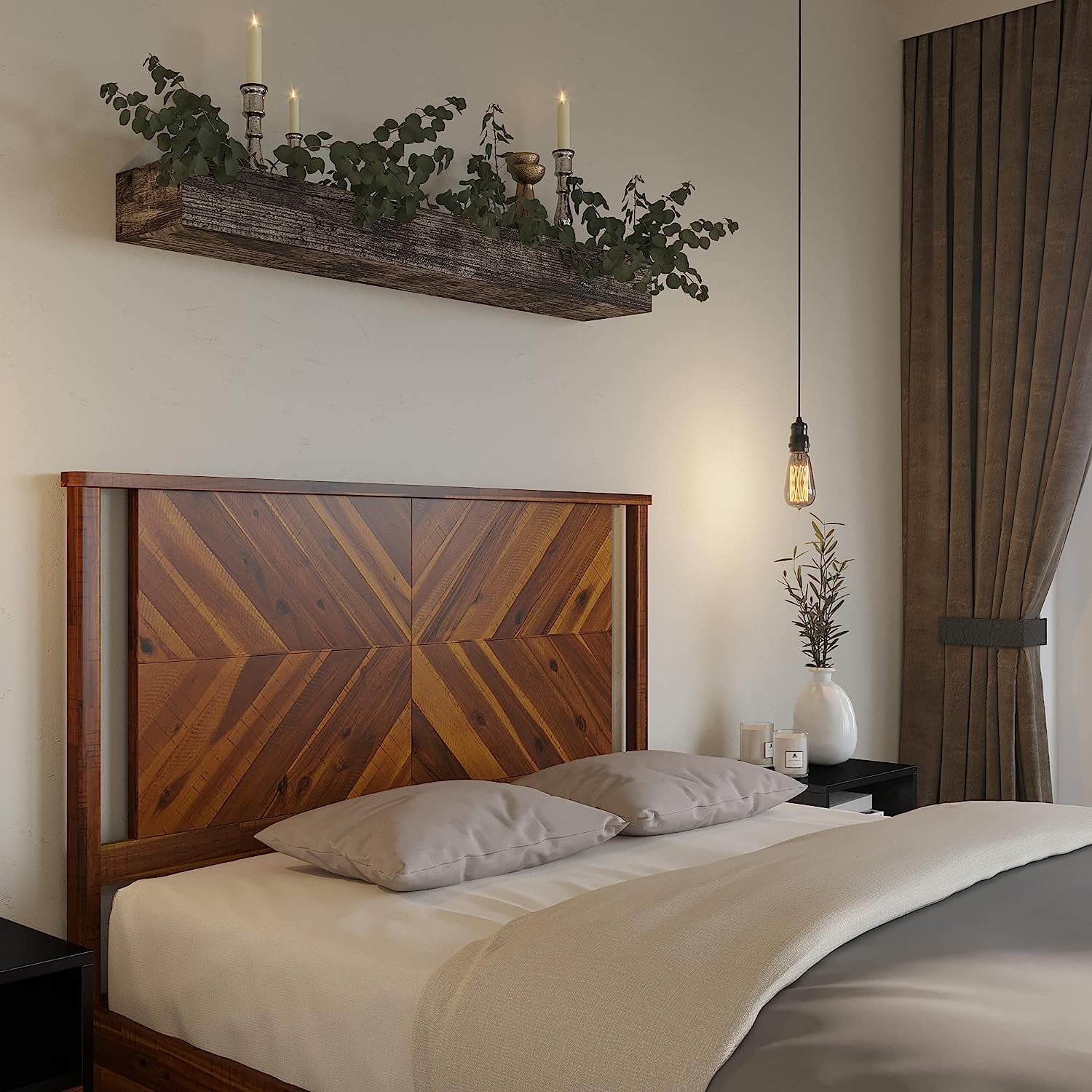 Vivian Queen Headboard ONLY, Rustic & Scandinavian Style with Solid Acacia Wood, Easy Assembly, Rustic Golden Brown