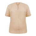 thumbnail image 5 of Business Casual Tops for Women Casual Solid Color Button V Neck Plus Size Short Sleeve Tee Summer Tops, 5 of 5
