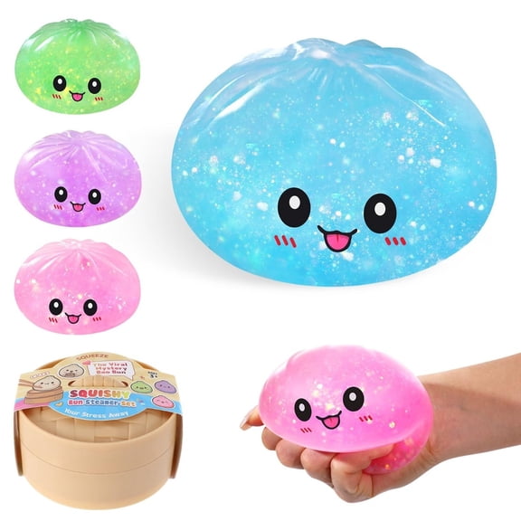 Glitter dumpling squishy mystery box, viral stress ball sensory toy.