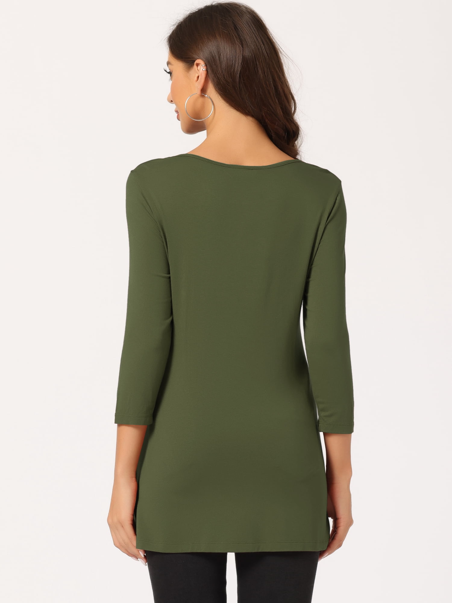 DARING DIVA Women's Casual Stretchy Tunic Asymmetric Hem Top XS Army Green