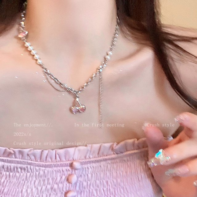 New Niche Necklace Creative Personalized Light Luxury Advanced Split Love Micro Zircon Sweet Necklace