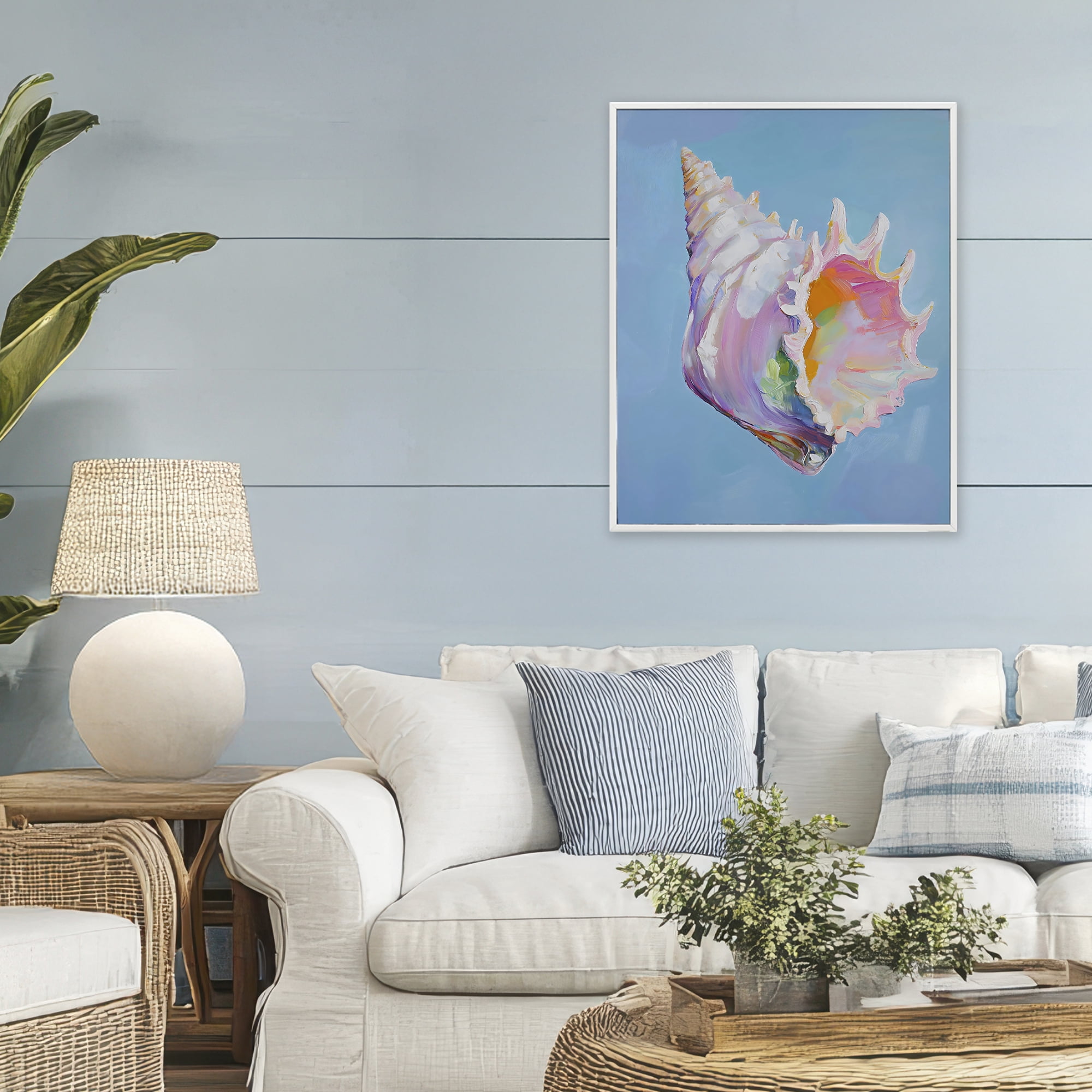 Stupell Industries Pastel Hued Conch on Blue White Framed Giclee Art, design by The Prints Vibe