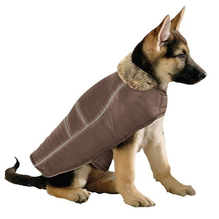 Medium Dog Coat - Faux Fur Collar Dog Winter Jacket, Medium, Brown