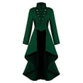 thumbnail image 2 of Women Gothic Steampunk Button Lace Corset Halloween Costume Coat Tailcoat Jacket for Themed Events, in Green, Size S, 2 of 5