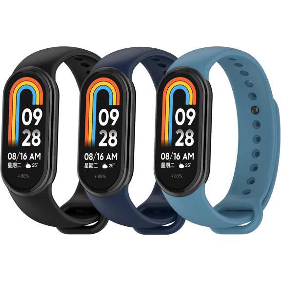 KOMI 3 Pack Replacement Soft & Flexible Silicone Watch Bands Compatible with Xiaomi Mi Band 8 & Band 8 NFC Smartwatch Adjustable Strap Sport Wristband Bracelet for Women Men