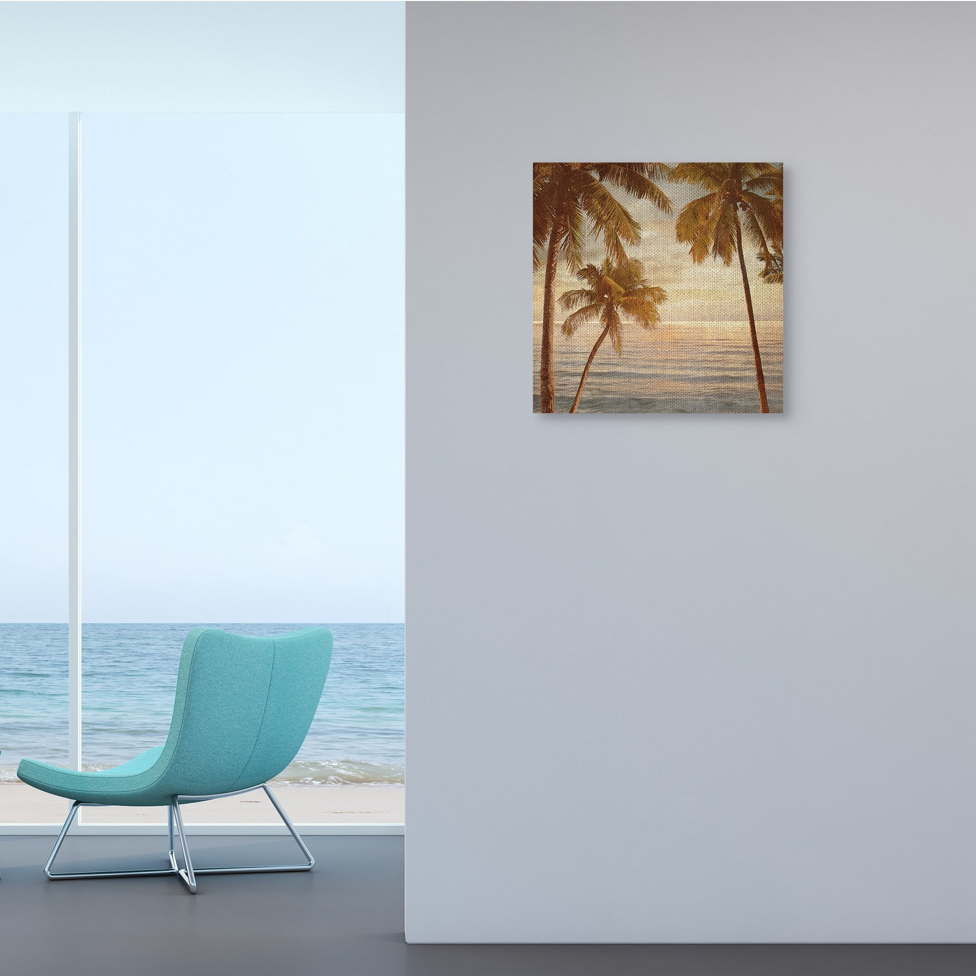 Stupell Industries Palm Trees by Ocean Nautical Sunset Sky,30 x 30,Designed by John Seba