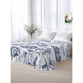 thumbnail image 5 of Boho Blue Floral Queen Size Flat Sheet, Wrinkleproof & Fadeproof Cooling Flat Bed Sheet Only, Vintage Farmhouse Paisley Plant Leaf Breathable Soft Bedding Top Sheets 90 x 102 Inches, 5 of 8