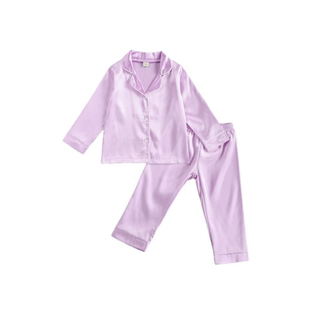 

Little Boys Girls 2 Pieces Nightwear Pajamas Set Turn-Down Collar Long Sleeve Tops+ Long Pants Button Down Sleepwear Toddlers Spring Autumn Solid Color